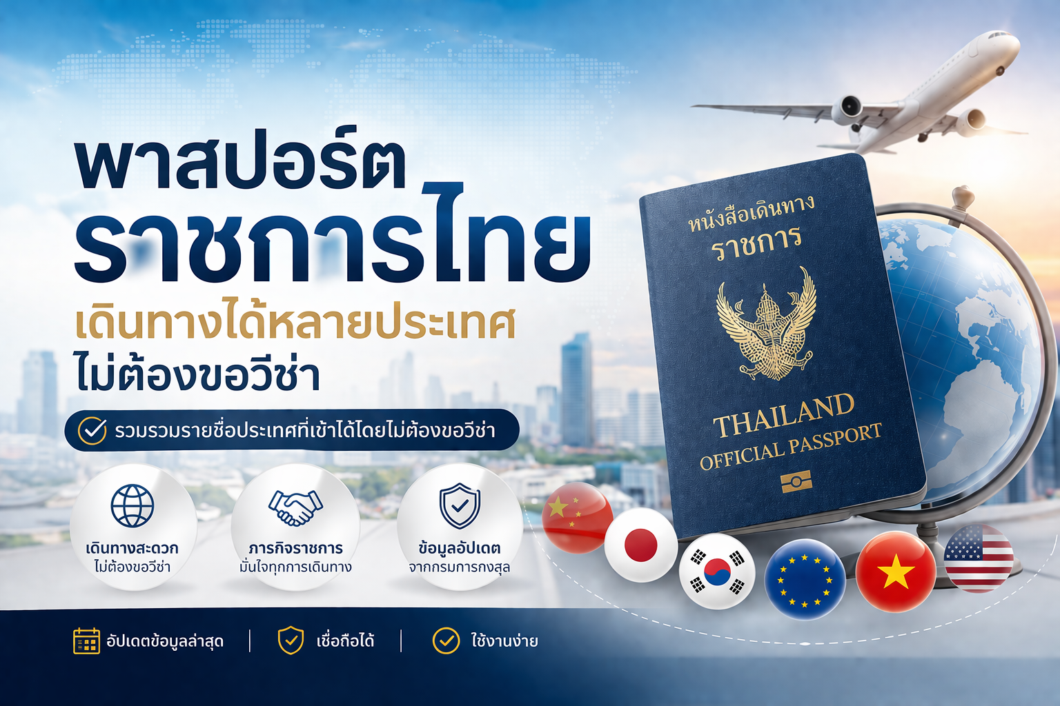 ประเทศที่ได้รับการยกเว้นการขอตรวจลงตรา วีซ่าฟรี สำหรับพาสปอร์ตราชการ
